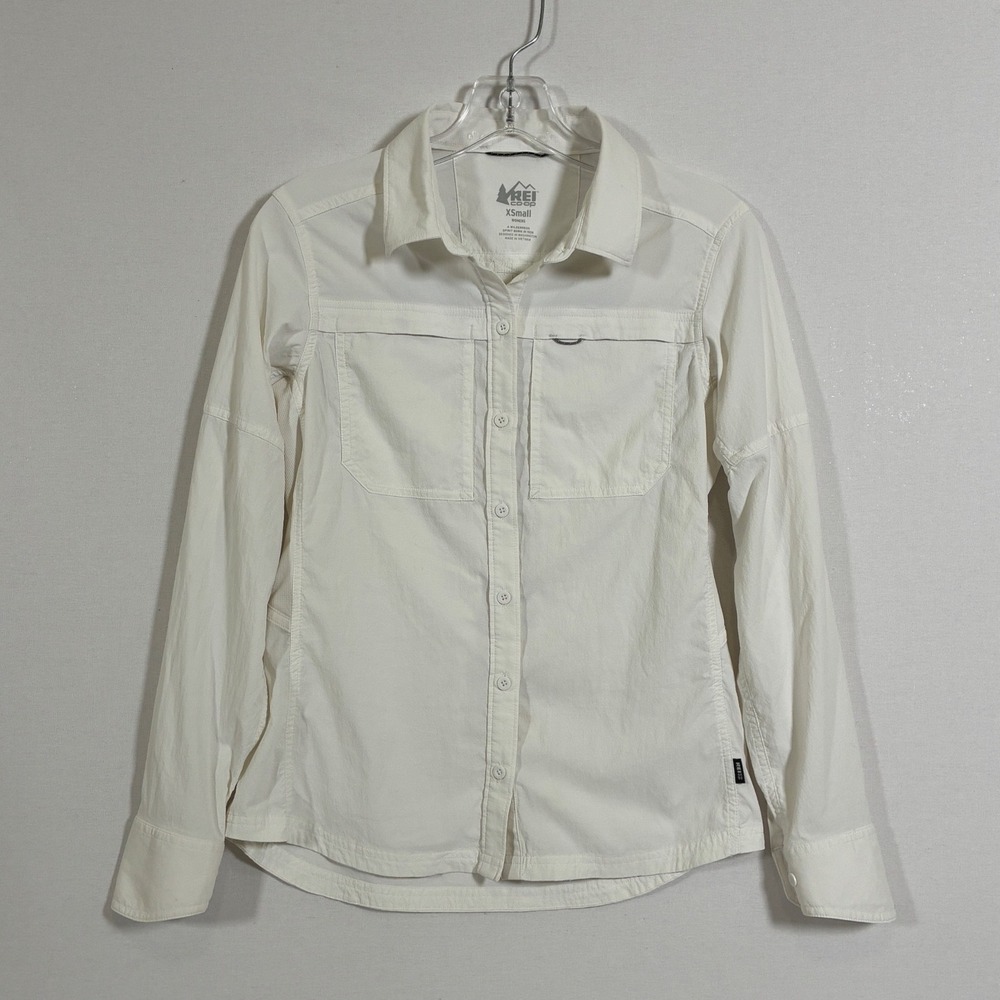 REI Co-op Sahara Womens XS White UPF Long Sleeve Hiking Button Up Shirt